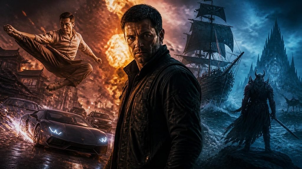 International action movie scene featuring intense combat and cinematic action
