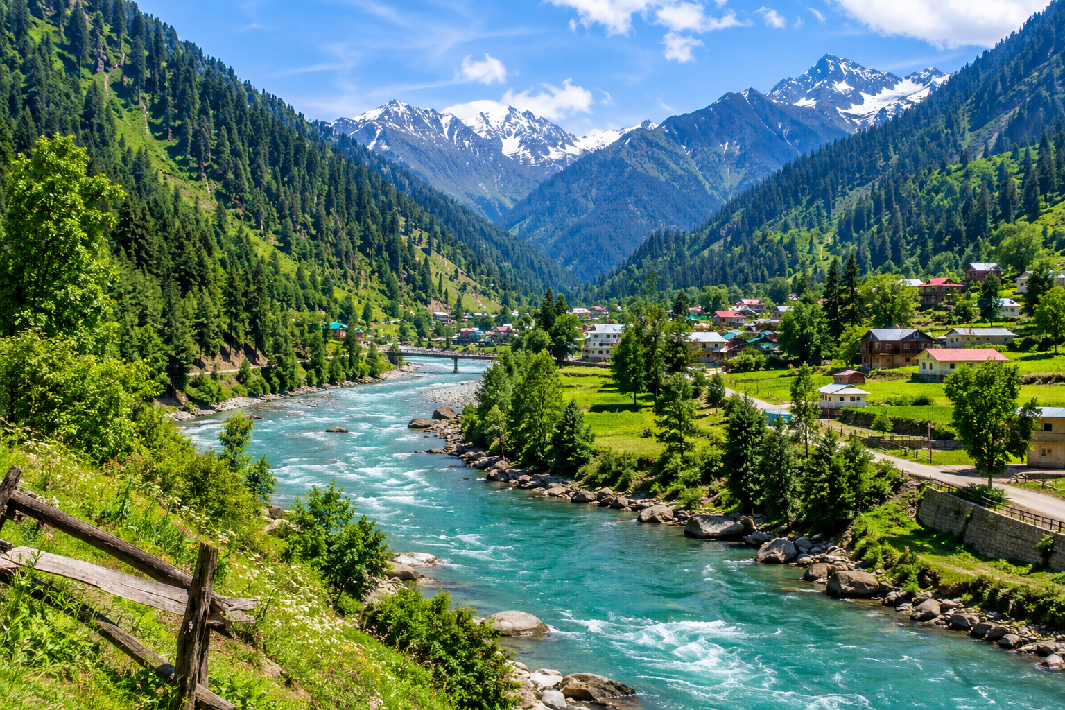 Neelum Valley Azad Kashmir with a scenic river and green mountains
